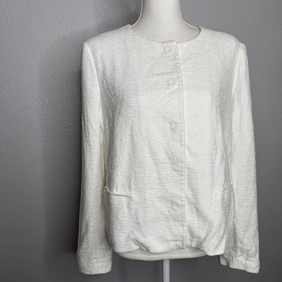 Vince Textured Crop Jacket Women's XL Snap Collarless White Blazer -cp - Picture 2 of 10